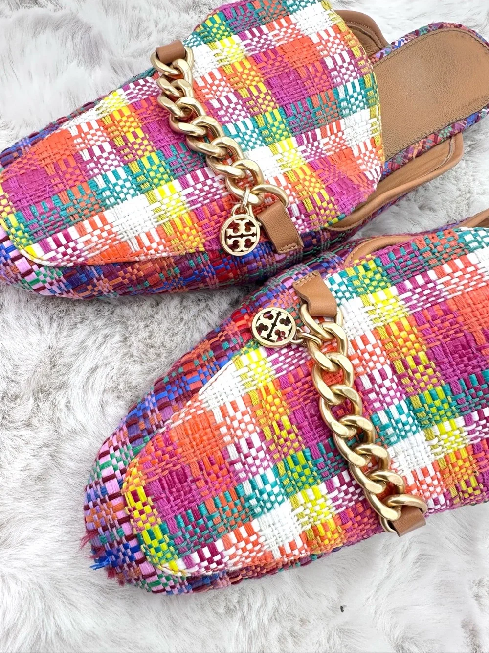 Tory Burch Mini Benton Loafer Slide Mule Flats Multicolor Charm Size 11